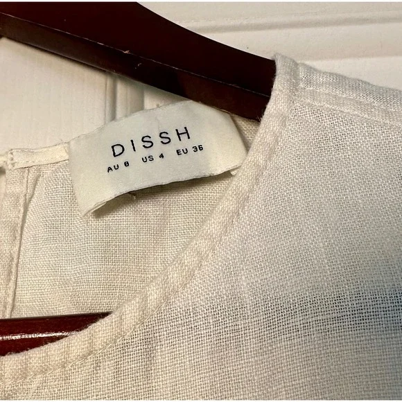 DISSH Women Cream 100% Linen Sleeveless Round Neck Blouse Top US 4 Natural Boho - Picture 2 of 4